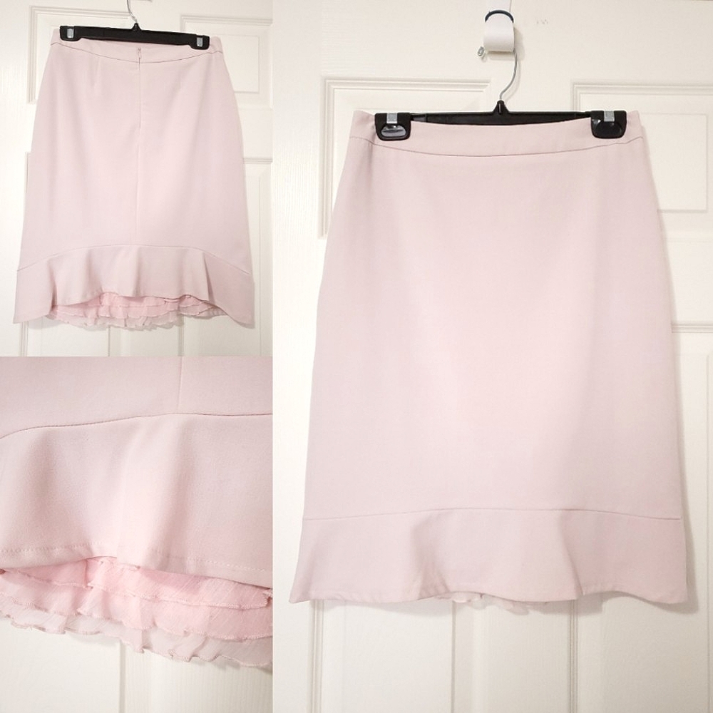Chapter One pink skirt pencil skirt 4 fits XS S ruffle hem chiffon pastel spring